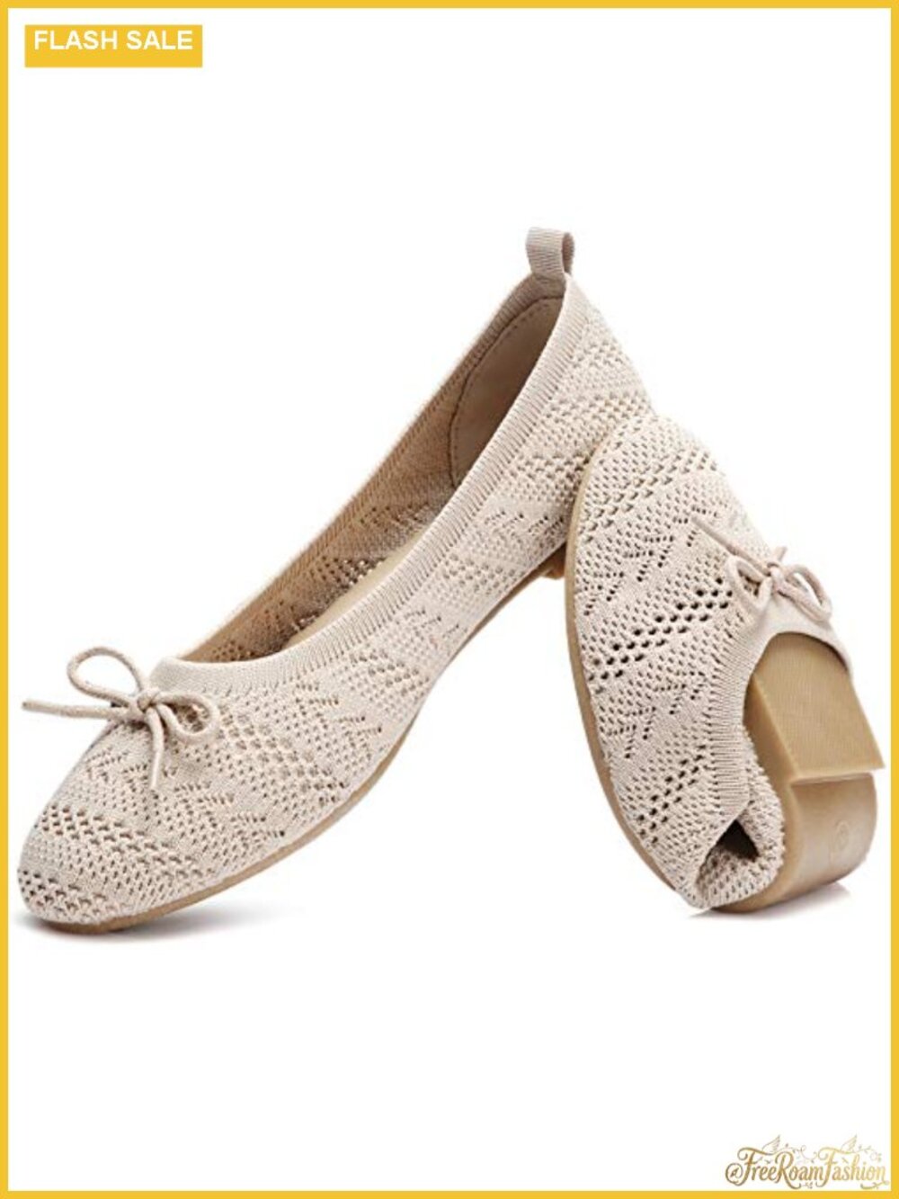 Crochet Lace Mesh Ballet Flats with Bowknot
